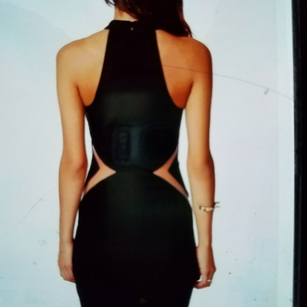 Cold Shoulder Bodycon with Net Inserts - Picture 4 of 5
